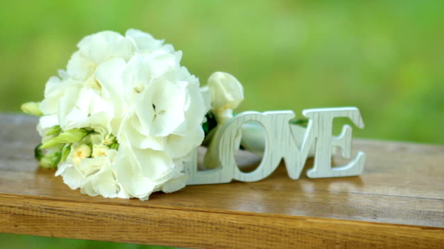 Wedding decoration word love and flowers