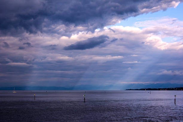 Evening in Konstanz, at the lake Bodensee, the lake in the European Alps. A stormy weather is arriving.