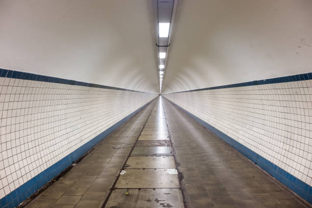 Inside the Sint-Anna Pedestrian Tunnel in Antwerp Inside the Sint-Anna Pedestrian Tunnel, Tuesday 13 June 2017, Antwerp, Belgium. linker stock pictures, royalty-free photos & images