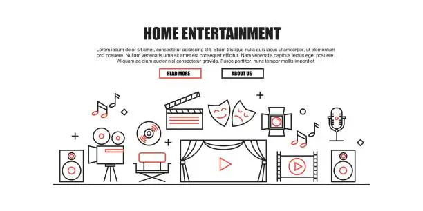 Vector illustration of Home Entertainment Concept. Flat Thin line Designed Vector Illustration.