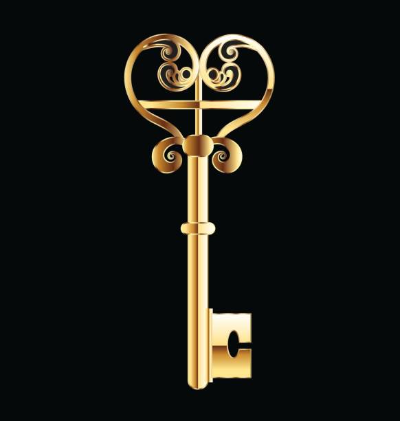 Love heart gold key vintage icon vector image Old gold key vintage icon vector image template providence house stock illustrations