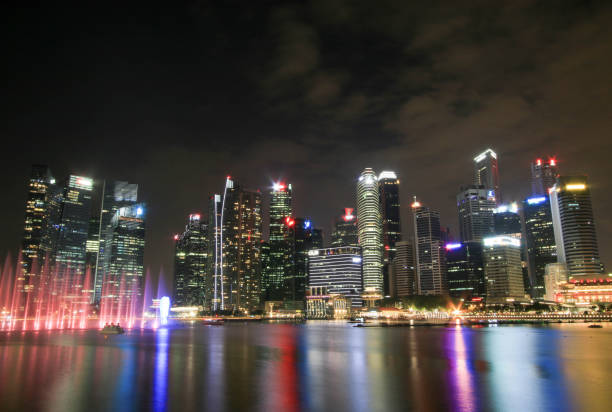 Singapore - JULY 8, 2017 : Singapore city skyline at night. stock photo
