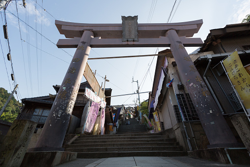 Miyoshi, Japan - July 20, 2016 : Kotohira-gu Shrine in Kagawa Prefecture, Shikoku, Japan. The shrine stands at the end of a long stairway of 1,368 steps to the inner shrine.