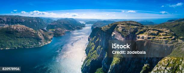 Preikestolen Pulpit Rock Lysefjorden Norway Panoramic View Stock Photo - Download Image Now