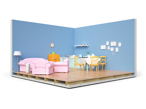 Home appliances and furniture isolated. 3d render