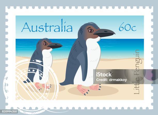 Little Penguin Stamps Stock Illustration - Download Image Now - Postcard, Cartoon, Australia