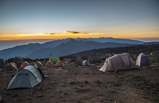 Campsite view in Kilimanjaro Machame route trail, Tanzania