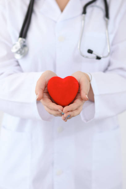 istock Female doctor with stethoscope holding heart. 821008608