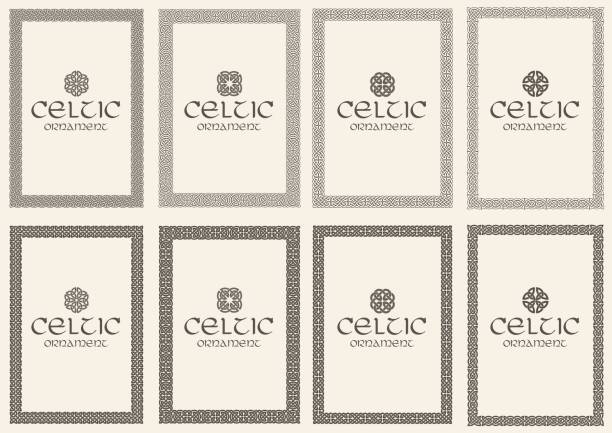 satz von keltischen knoten geflochten frames bordesr ornamente. a4-format. - celtic pattern stock-grafiken, -clipart, -cartoons und -symbole