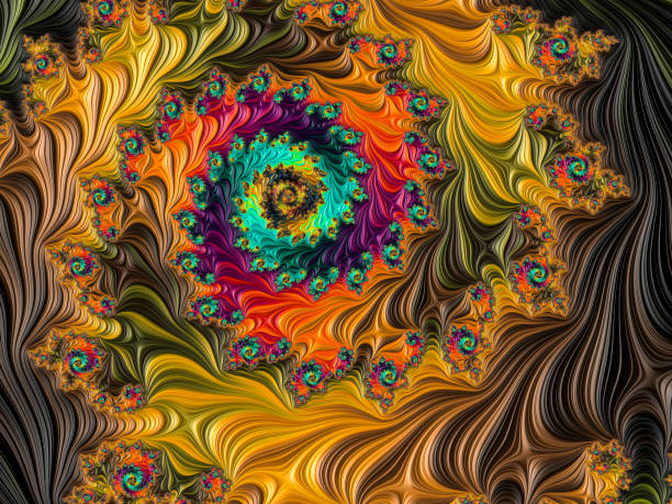 istock Multi-colored high resolution textured fractal background that reminds of a forest, as seen from above in a 60's album cover style. 821018574
