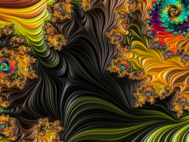 istock Multi-colored high resolution textured fractal background that reminds of a forest, as seen from above in a 60's album cover style. 821018578