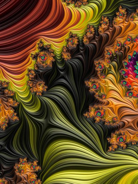 istock Multi-colored high resolution textured fractal background that reminds of a forest, as seen from above in a 60's album cover style. 821018580