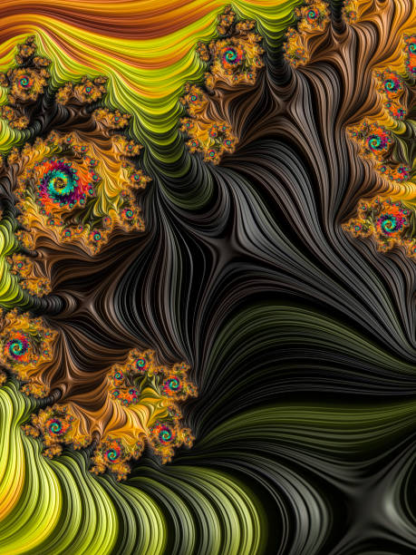istock Multi-colored high resolution textured fractal background that reminds of a forest, as seen from above in a 60's album cover style. 821018600