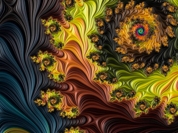 multicolor de alta resolución de textura fondo fractal que recuerda a un bosque, como visto desde arriba en un estilo de cubierta de álbum de los 60. - fractal fotografías e imágenes de stock