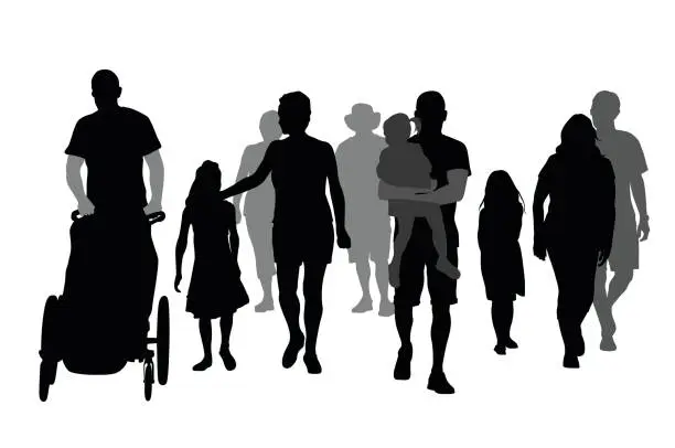 Vector illustration of Families Walking