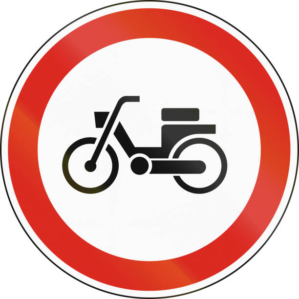 istock Road sign used in Hungary - No mopeds 821019052