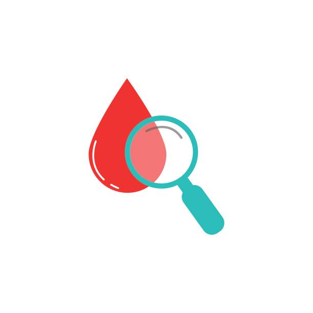 Blood drop test with magnifier solid icon Blood drop test with magnifier solid icon, vector graphics, colorful linear flat pattern on a white background, eps 10. blood testing stock illustrations