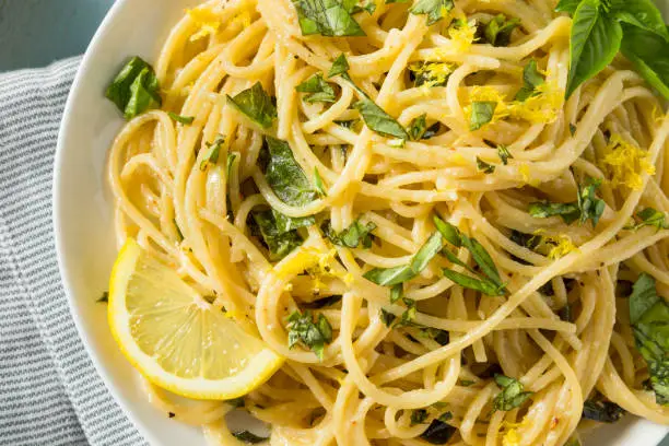 Homemade Basil Lemon Spaghetti with Parmesan Cheese