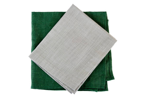 istock Green and gray textile napkins on white 821091974