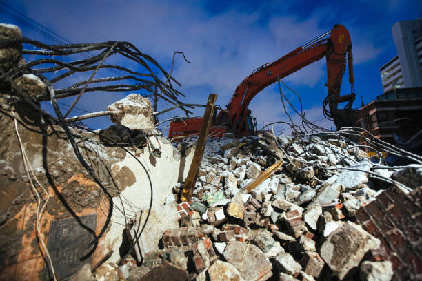 istock Twisted metal with an Excavator at Night 821092210