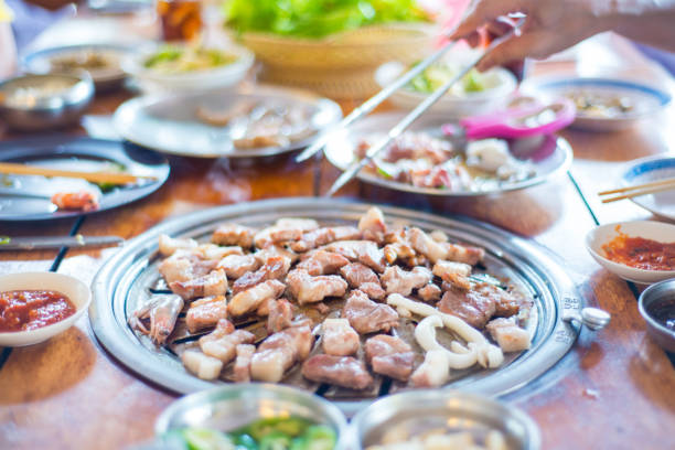 istock Grilled pork barbecue korean style in restaurant 821104226