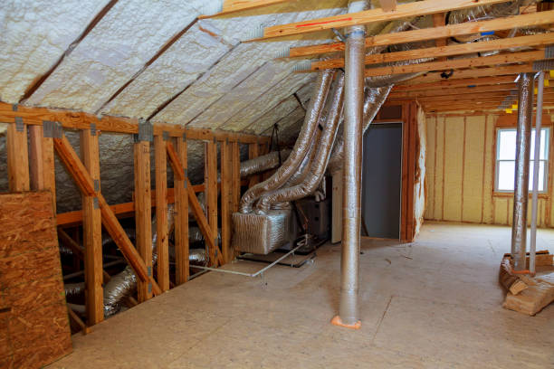 istock Foam plastic insulation installed in the sloping ceiling of new frame house. 821110996