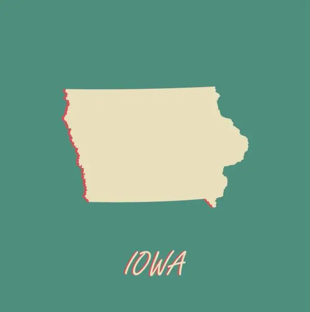 Vector illustration of Iowa state of US map vector outlines in a 3D illustration background