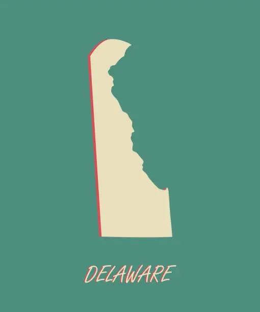 Vector illustration of Delaware state of USA map vector outlines in a 3D illustration background