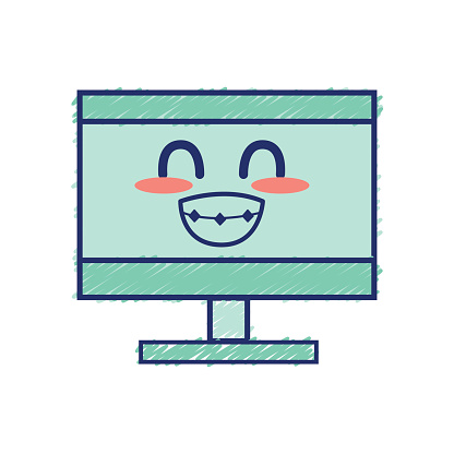 Cute Computer Screen Icon Kawaii Cute Funny Computer Technology Stock Illustration - Download ...