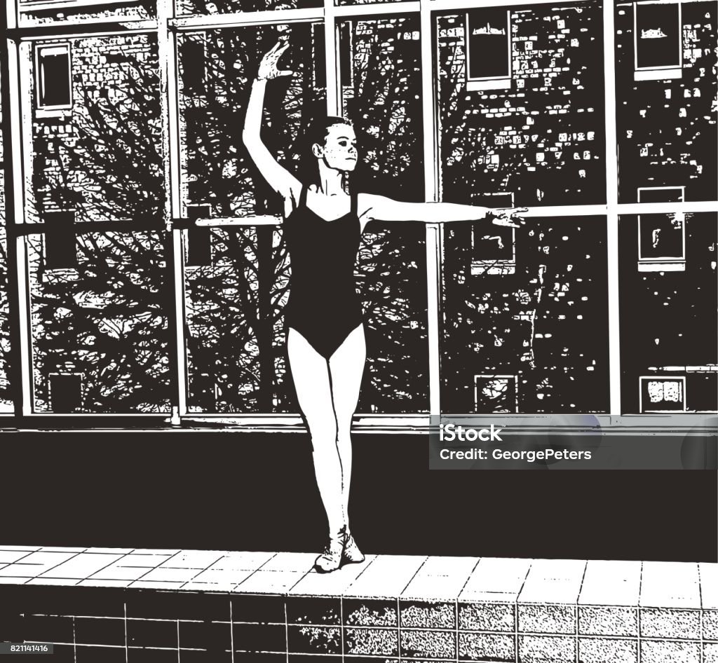 Teenage ballerina rehearsing Line art illustrations of a teenage ballerina rehearsing Adult stock vector