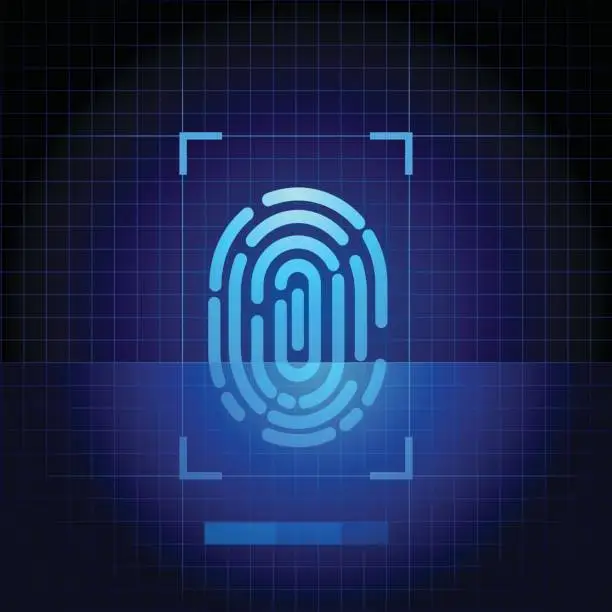 Vector illustration of Fingerprint scanner with blue technology background