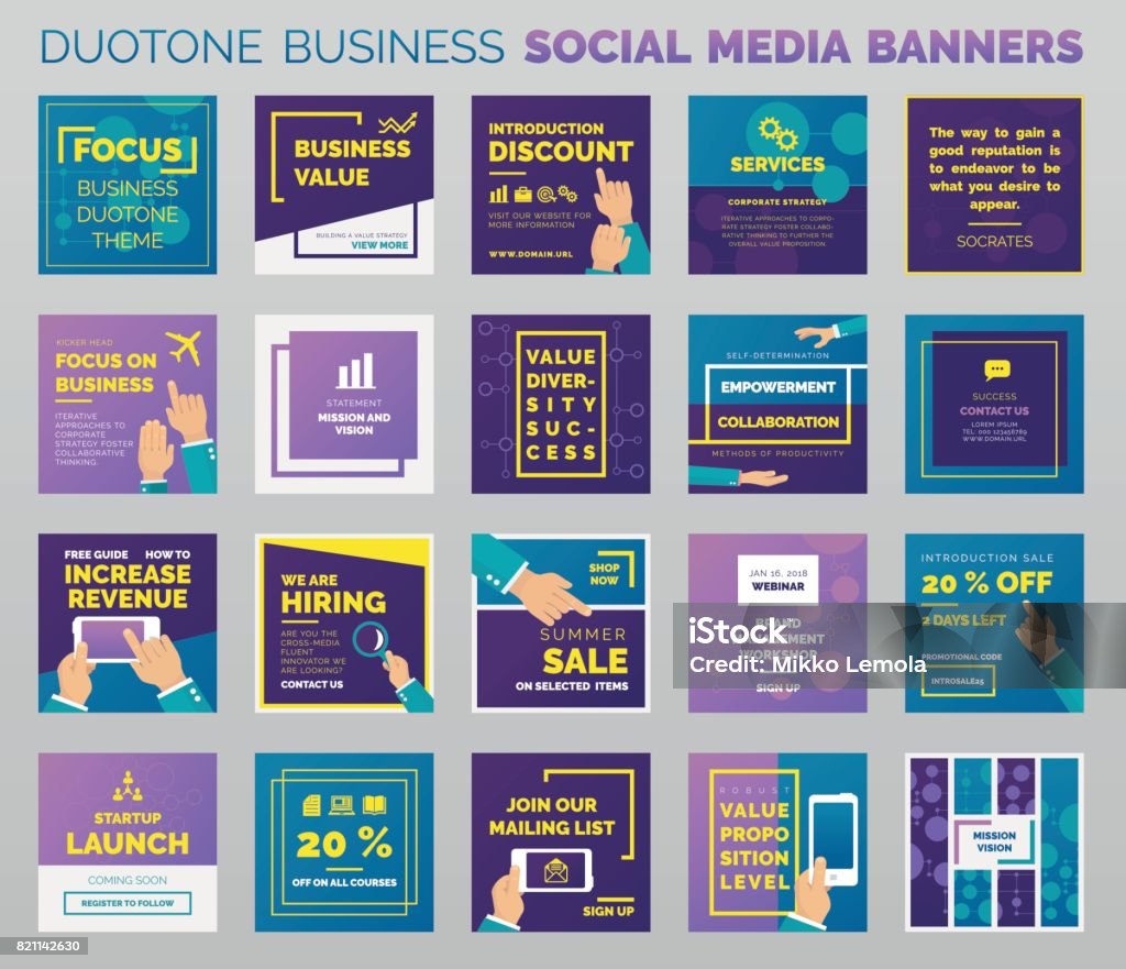 Banners de duotono negocios redes sociales - arte vectorial de Redes sociales libre de derechos