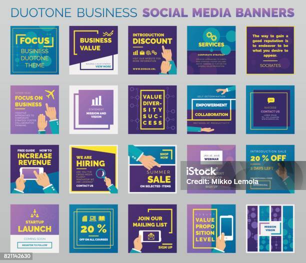 Duotone Business Social Media Banners Stock Illustration - Download Image Now - Social Media, Mail, Social Media Template