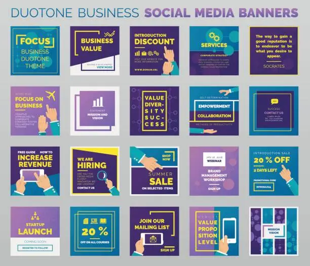 Vector illustration of Duotone business social media banners