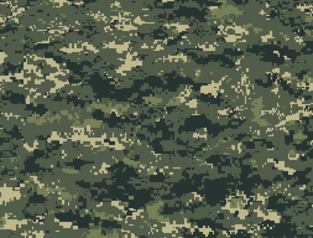 illustrazioni stock, clip art, cartoni animati e icone di tendenza di texture dei pixel militari della foresta - abbigliamento mimetico