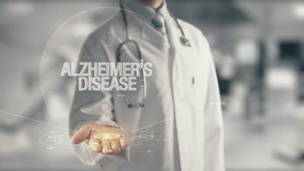 医師は、アルツハイマー病を手で押し - nerve cell healthcare and medicine research human hand ストックフォトと画像