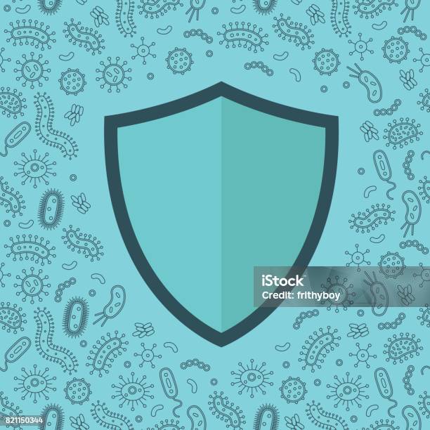 Shield Protection Against Green Germs Bacteria Stock Illustration - Download Image Now - Bacterium, Biological Cell, Biology