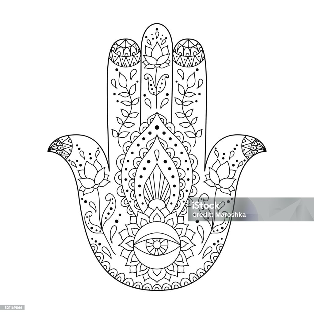 Indian Hand Drawn Hamsa Hamsa Henna Tattoo With Ethnic Ornament Stock  Illustration - Download Image Now - iStock