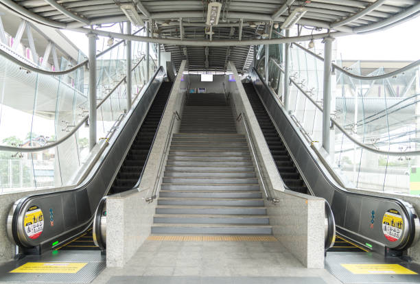 istock Horizontal escaltor toward way and backward way,subway station 821172938