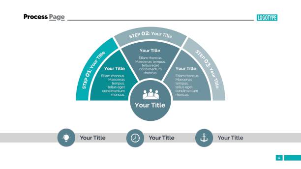 Semicircle pie chart slide template Semicircle pie chart slide template with three steps. Element for infographic, chart, diagram. Concept for template, timeline, presentation. Can be used for topics like business, strategy, report semi circle stock illustrations