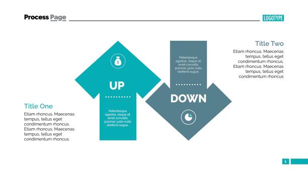 Up and Down Arrow Diagram Slide Template Up and down arrow diagram. Element of presentation, chart, diagram. Creative concept for infographics, business templates, reports. Can be used for topics like analysis, strategy, planning moving down stock illustrations
