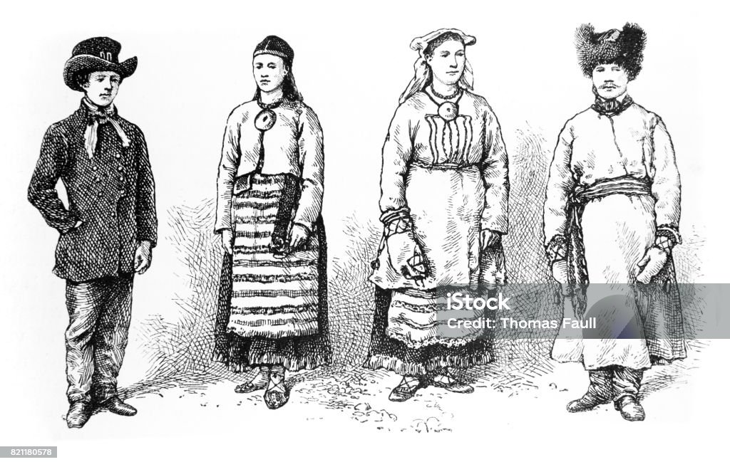 Pakaian Adat Finlandia Pakaian Tradisional Finlandia Pada Empat Orang Ilustrasi Stok - Unduh Gambar Sekarang - Bangsa cossack, Budaya rusia, Empat orang - iStock
