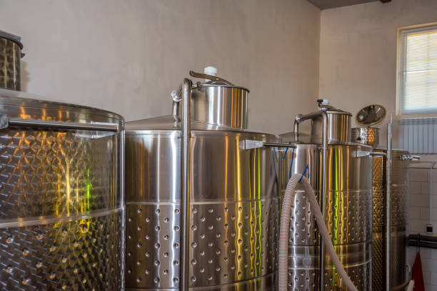 istock Fermentaion stainless tanks for wine production 821181406