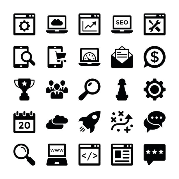 seo i digital marketing glif wektor ikony 1 - letter i data information symbol research stock illustrations