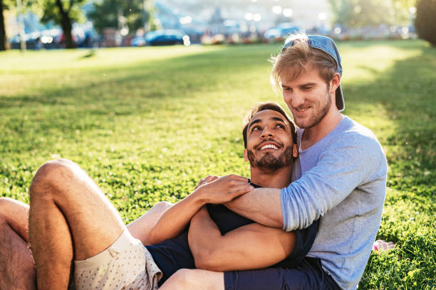 istock Multi ethnic gay couple enjoying afternoon 821198510