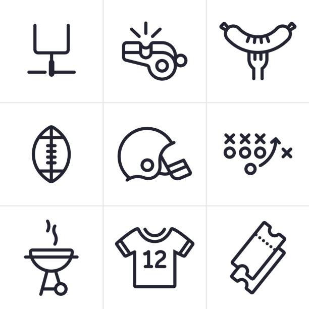 ilustrações de stock, clip art, desenhos animados e ícones de football line icons - tailgate