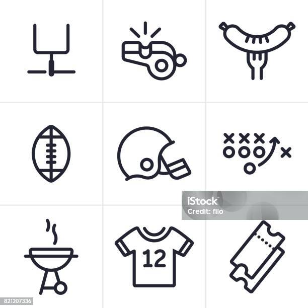 Football Line Icons Stock Illustration - Download Image Now - American Football - Sport, Football Helmet, Sports Jersey