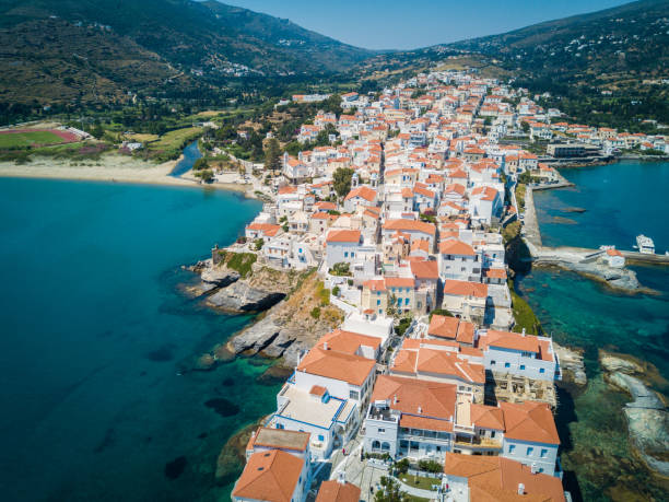 istock Andros Island Greece old town aerial view 821217086