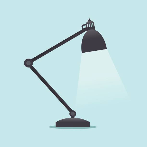 Desk Lamp Vector illustration of desk lamp on blue background. Flat design style. desk lamp stock illustrations