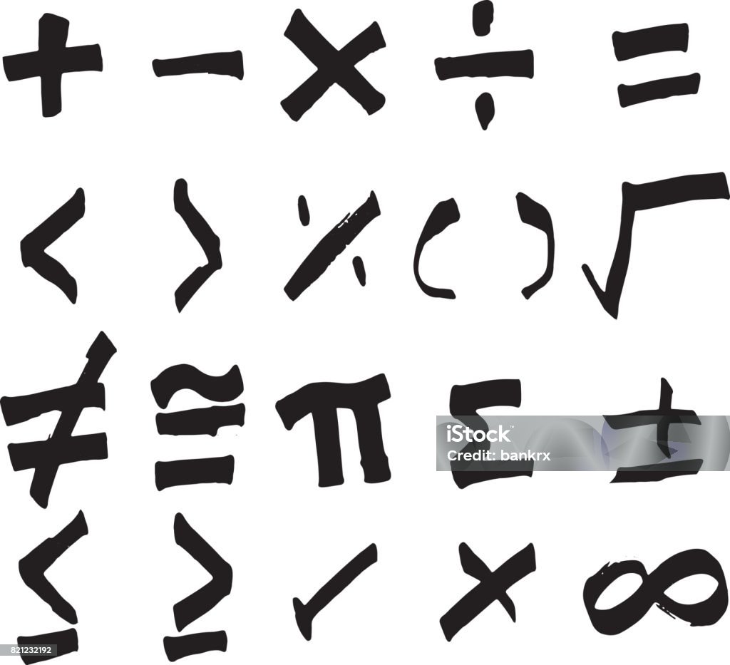 Satz von Hand Zeichnungssymbol schwarz Mathematik - Lizenzfrei Plus-Zeichen Vektorgrafik